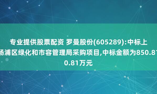 专业提供股票配资 罗曼股份(605289):中标上海市杨浦区绿化和市容管理局采购项目,中标金额为850.81万元